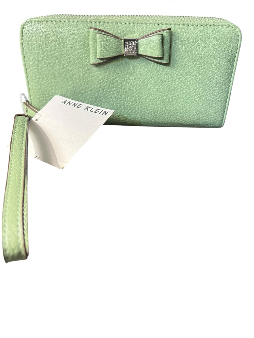 Anne Klein Slim Zippered Wallet Wristlet with Bow in Pistachio NEW!